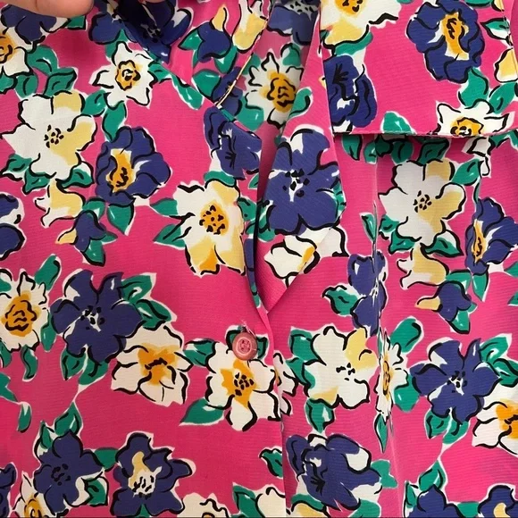 vintage multicolor floral short sleeve button up blouse top [0338] - Picture 6 of 8
